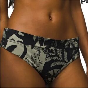 Prana Summer Wave Bikini Bottoms Seaside Black Green Size XL